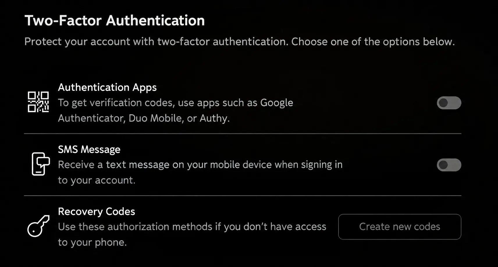 Two-factor authentication section in TradingView profile