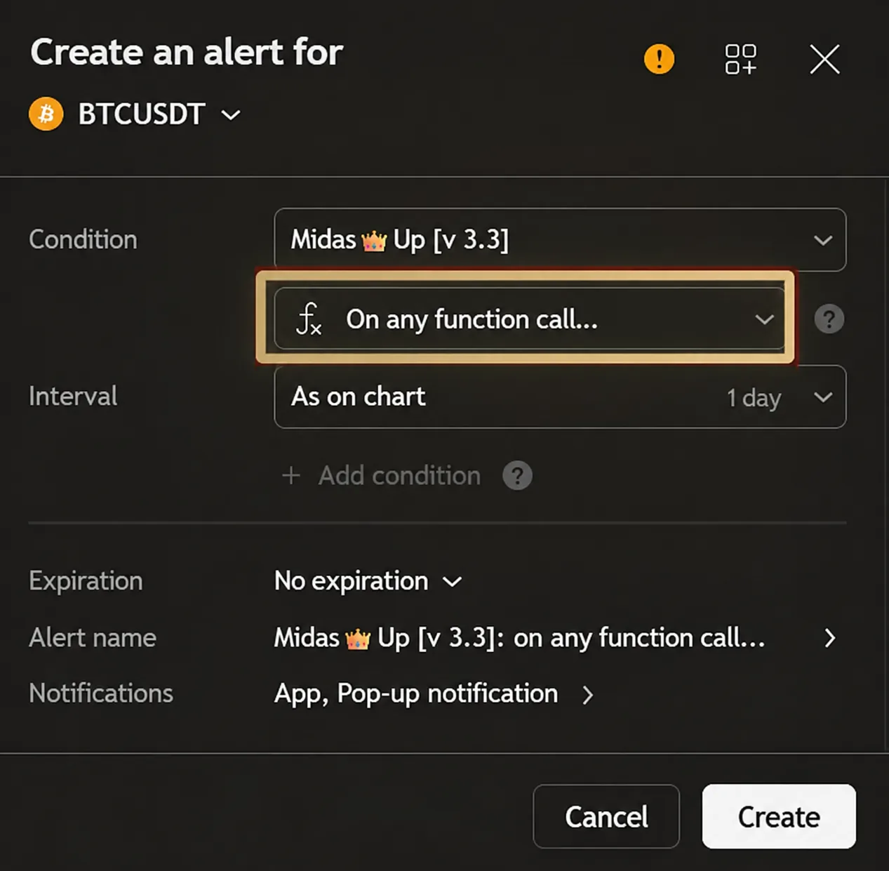 list of signal types in the warning window