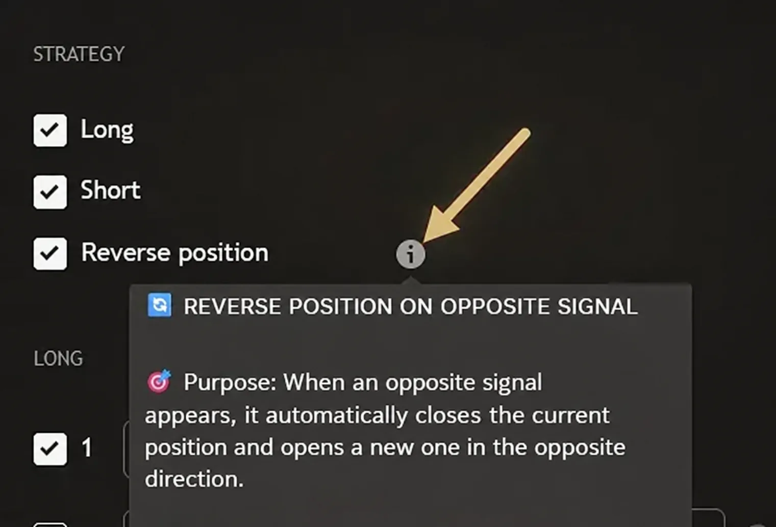Strategy block: directions of trade and position reversal